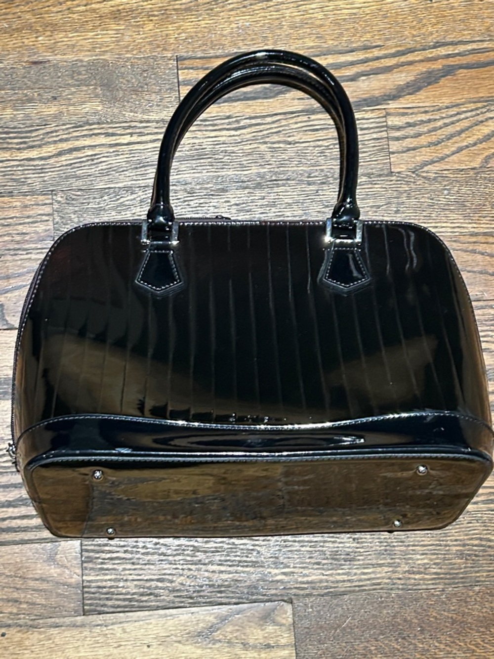 Black Patent Structured Women's Top-Handle Bag - Picture 3 of 13